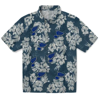 st louis blues hibiscus flowers navy blue hawaiian shirts best selling