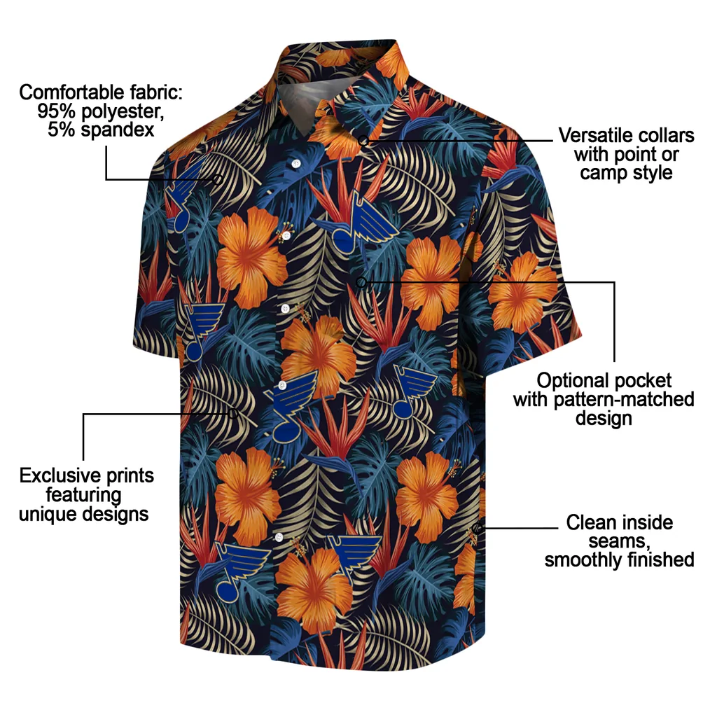 St. Louis Blues Hawaiian Shirt - Hibiscus Foliage st louis blues hibiscus foliage hawaiian shirts new arrival