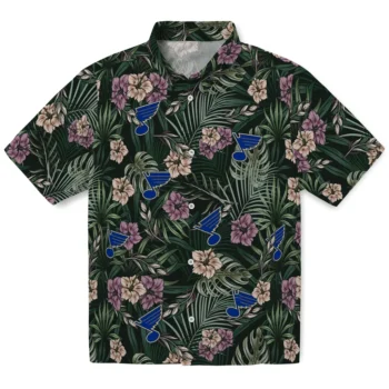 st louis blues hibiscus leaves pattern green hawaiian shirts best selling