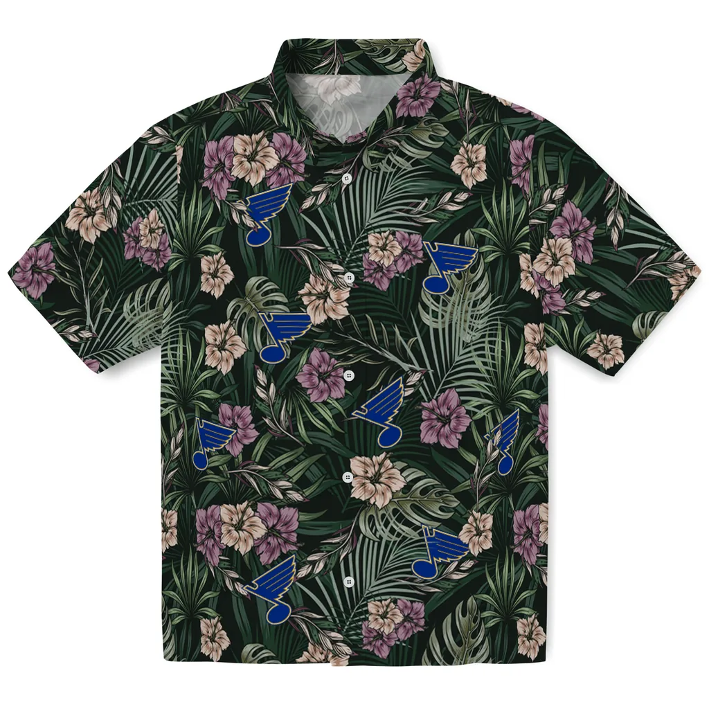 St. Louis Blues Hawaiian Shirt - Hibiscus Leaves Pattern st louis blues hibiscus leaves pattern green hawaiian shirts best selling