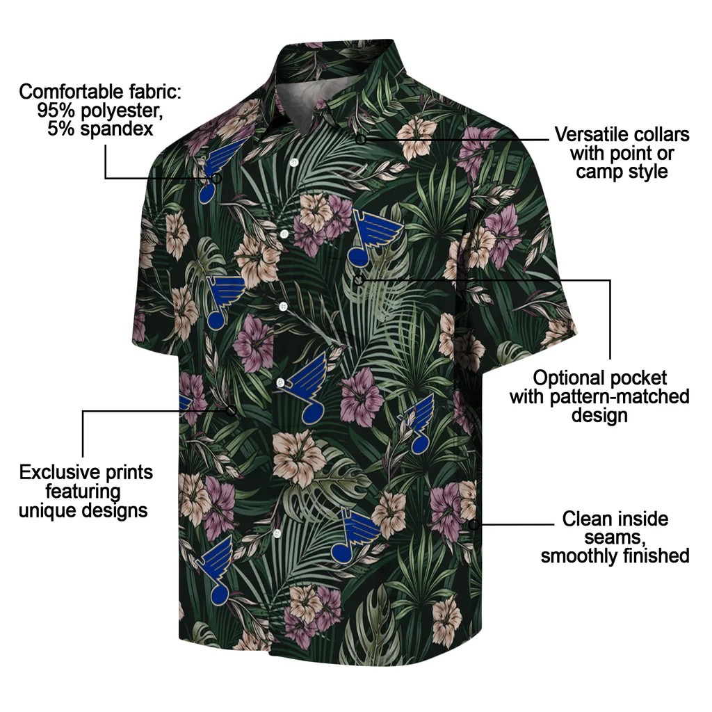 St. Louis Blues Hawaiian Shirt - Hibiscus Leaves Pattern st louis blues hibiscus leaves pattern green hawaiian shirts new arrival