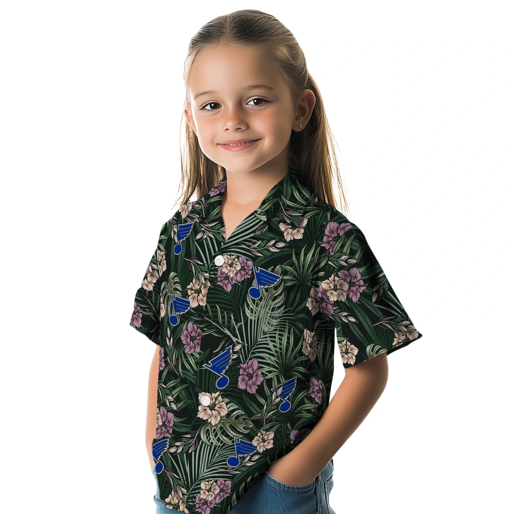 St. Louis Blues Hawaiian Shirt - Hibiscus Leaves Pattern st louis blues hibiscus leaves pattern green hawaiian shirts premium grade