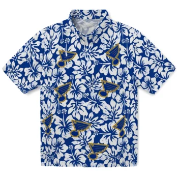 st louis blues hibiscus motif blue white hawaiian shirts best selling