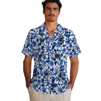 st louis blues hibiscus motif blue white hawaiian shirts fashion forward