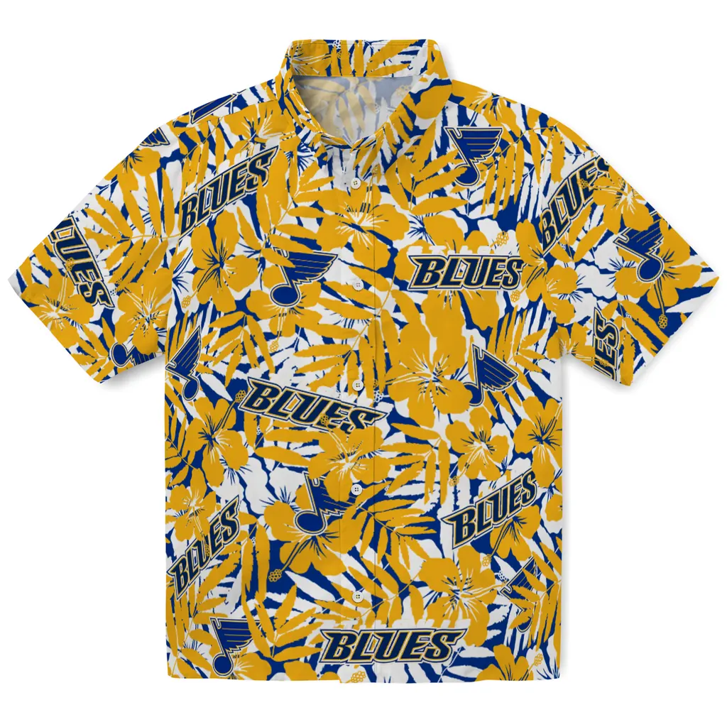 St. Louis Blues Hawaiian Shirt - Hibiscus Overlay st louis blues hibiscus overlay hawaiian shirts best selling