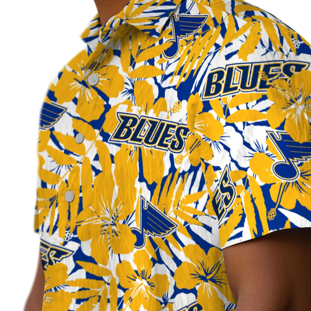 St. Louis Blues Hawaiian Shirt - Hibiscus Overlay st louis blues hibiscus overlay hawaiian shirts trendy