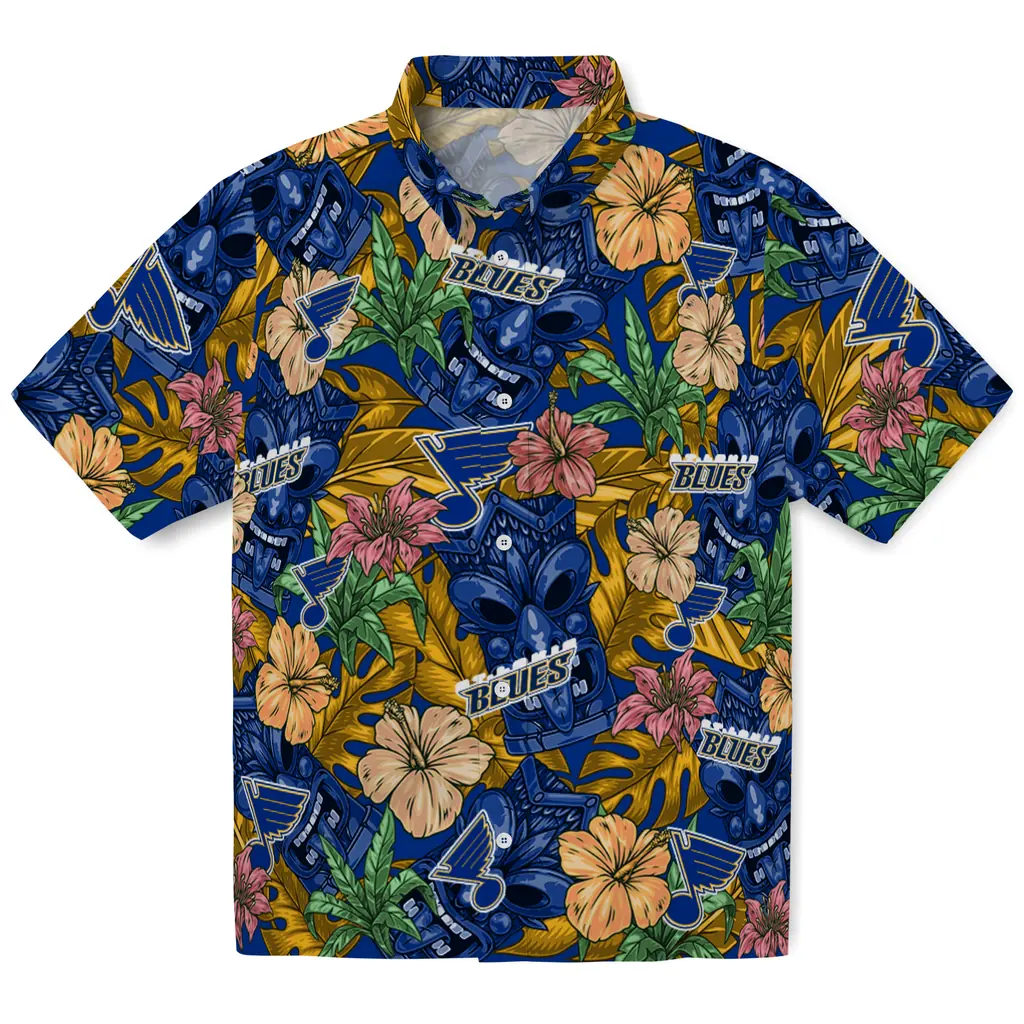 St. Louis Blues Hawaiian Shirt - Hibiscus Tiki Jungle st louis blues tiki jungle blue hawaiian shirts best selling