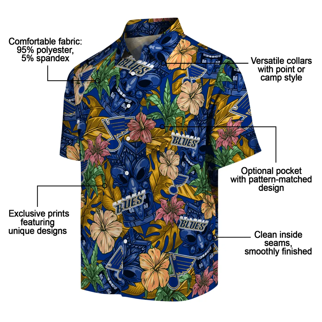 St. Louis Blues Hawaiian Shirt - Hibiscus Tiki Jungle st louis blues tiki jungle blue hawaiian shirts new arrival