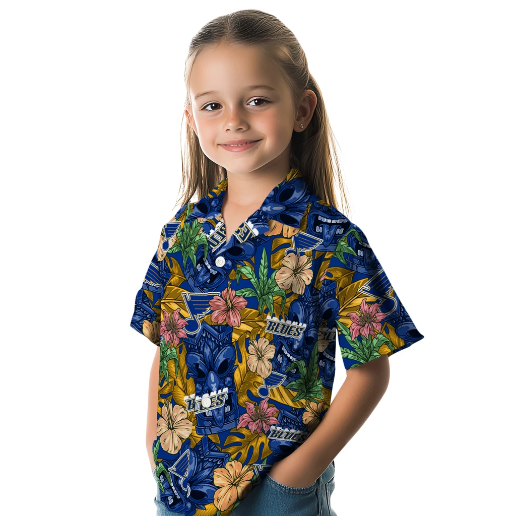 St. Louis Blues Hawaiian Shirt - Hibiscus Tiki Jungle st louis blues tiki jungle blue hawaiian shirts premium grade