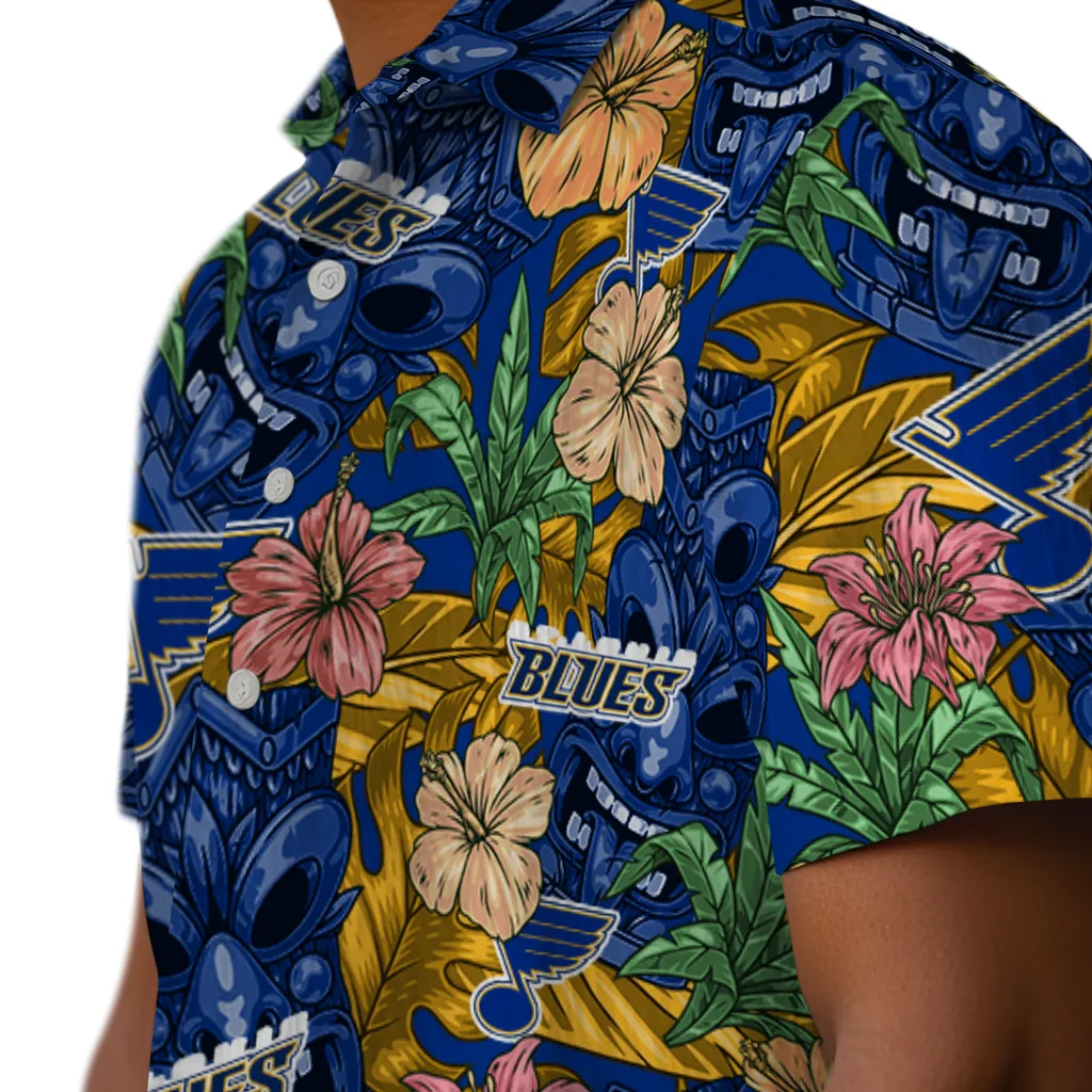 St. Louis Blues Hawaiian Shirt - Hibiscus Tiki Jungle st louis blues tiki jungle blue hawaiian shirts trendy