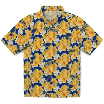 st louis blues hibiscus tropics blue yellow hawaiian shirts best selling