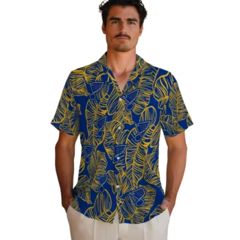 st louis blues leaf outline blue hawaiian shirts fashion forward