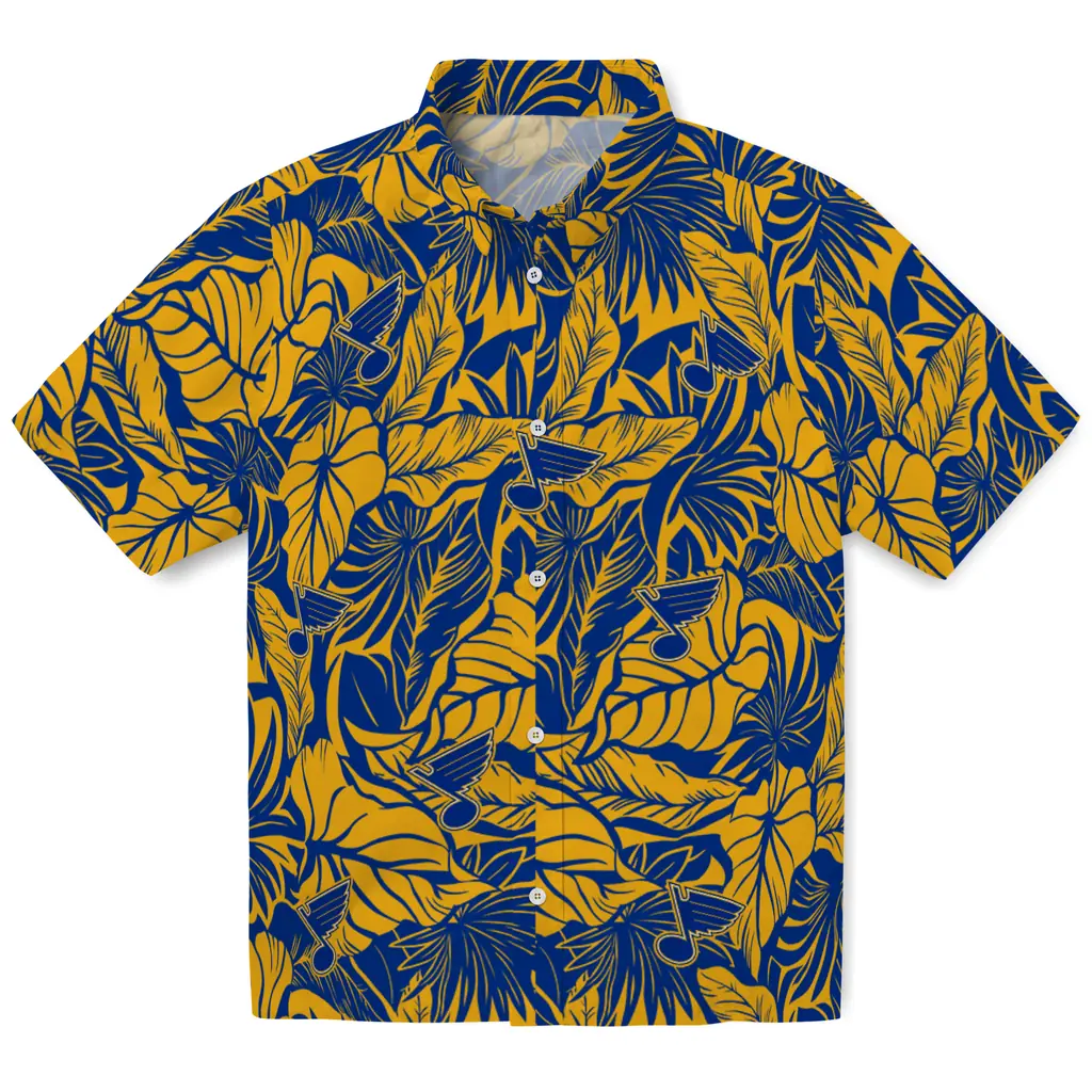 St. Louis Blues Hawaiian Shirt - Monstera Layer st louis blues monstera layer blue hawaiian shirts best selling