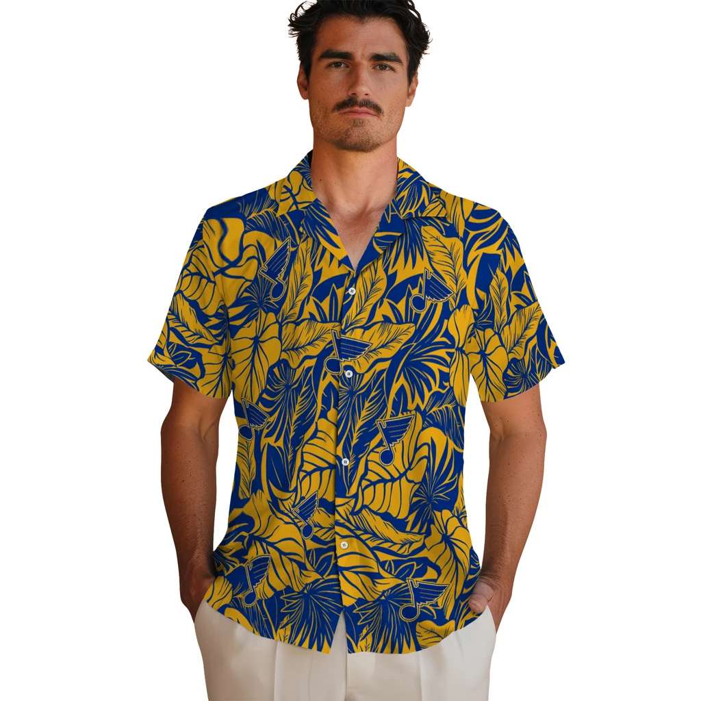 St. Louis Blues Hawaiian Shirt - Monstera Layer st louis blues monstera layer blue hawaiian shirts fashion forward