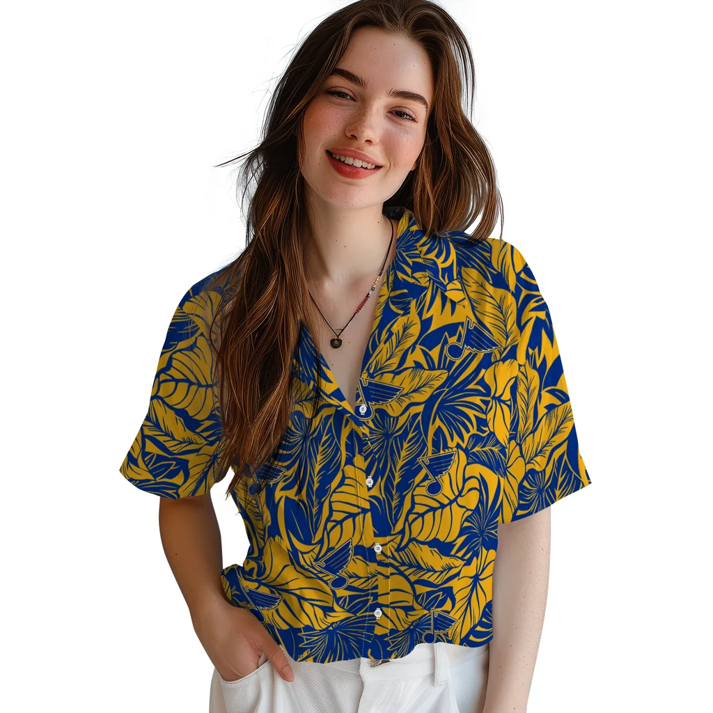 St. Louis Blues Hawaiian Shirt - Monstera Layer st louis blues monstera layer blue hawaiian shirts latest model