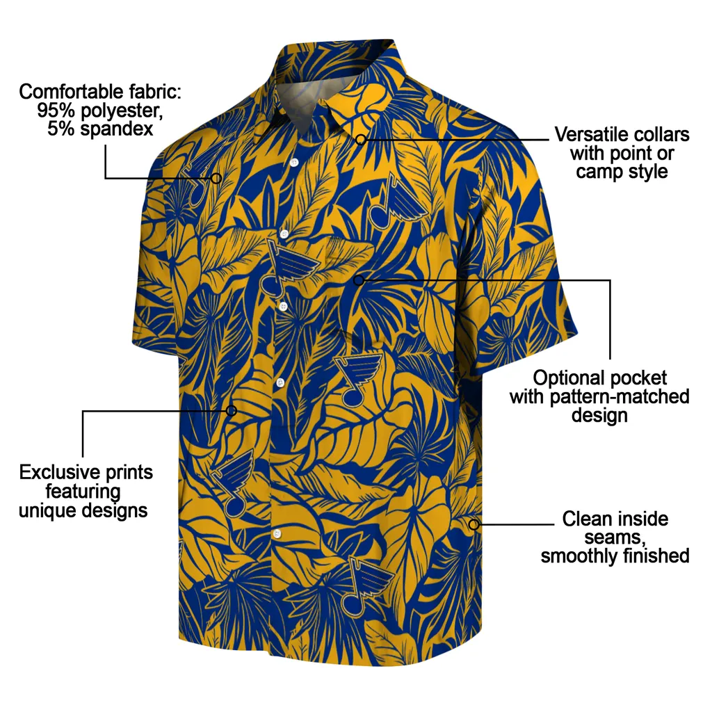 St. Louis Blues Hawaiian Shirt - Monstera Layer st louis blues monstera layer blue hawaiian shirts new arrival