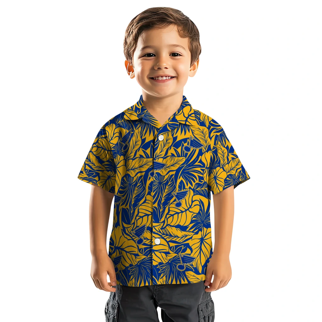 St. Louis Blues Hawaiian Shirt - Monstera Layer st louis blues monstera layer blue hawaiian shirts top rated