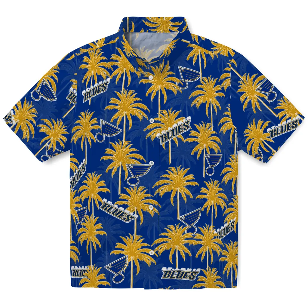 St. Louis Blues Hawaiian Shirt - Palm Tree Motif st louis blues palm grove blue hawaiian shirts best selling