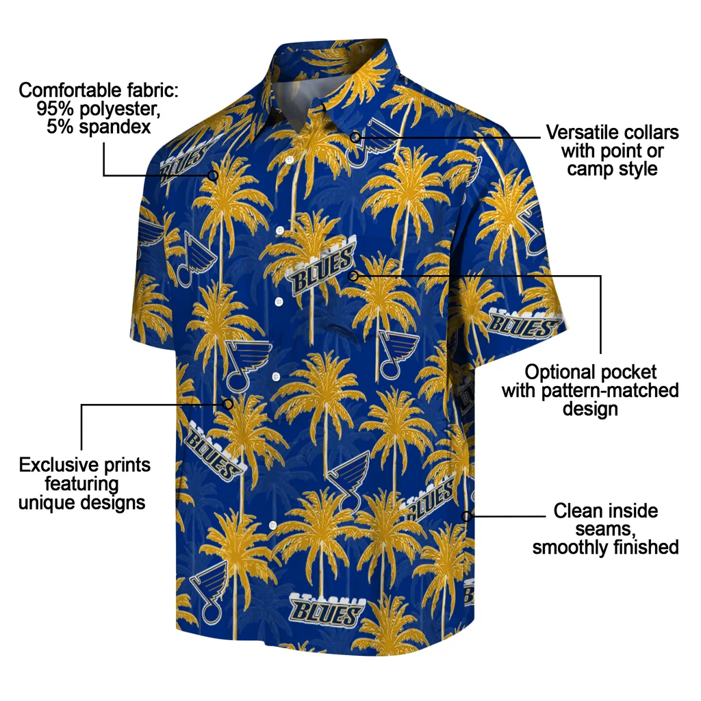 St. Louis Blues Hawaiian Shirt - Palm Tree Motif st louis blues palm grove blue hawaiian shirts new arrival