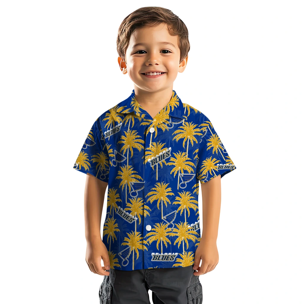 St. Louis Blues Hawaiian Shirt - Palm Tree Motif st louis blues palm grove blue hawaiian shirts top rated