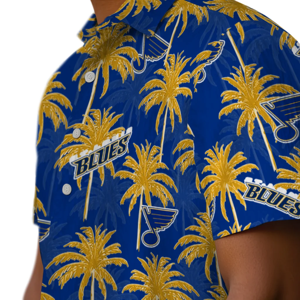 St. Louis Blues Hawaiian Shirt - Palm Tree Motif st louis blues palm grove blue hawaiian shirts trendy