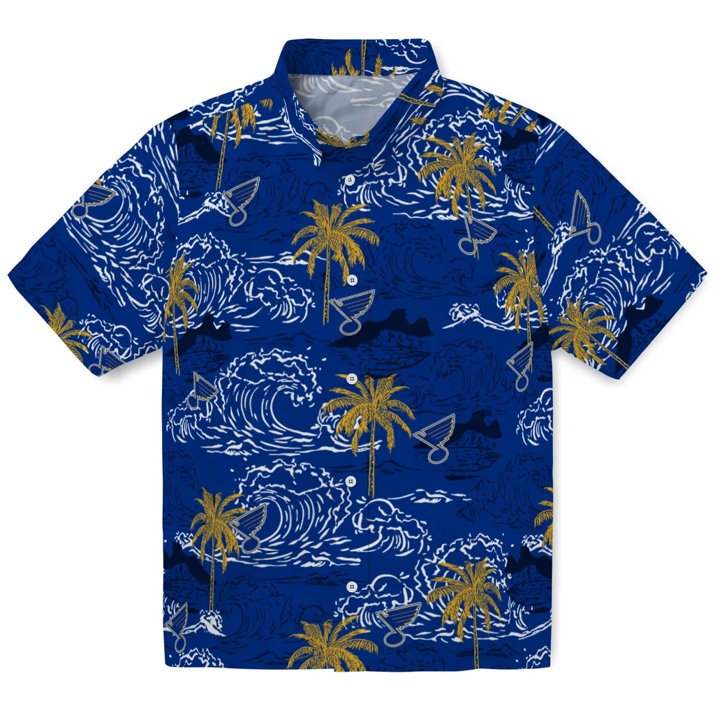 St. Louis Blues Hawaiian Shirt - Wave Palm st louis blues wave palm blue hawaiian shirts best selling