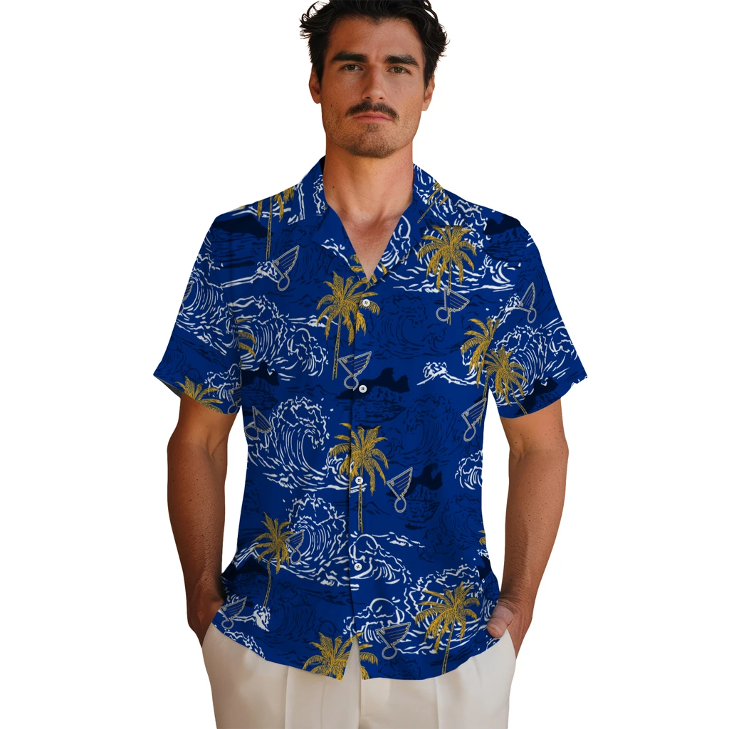 St. Louis Blues Hawaiian Shirt - Wave Palm st louis blues wave palm blue hawaiian shirts fashion forward