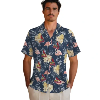 st louis cardinals flamingo hibiscus navy hawaiian shirts fashion forward