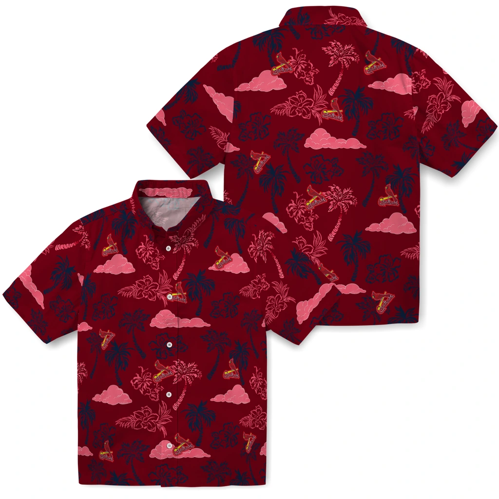 St. Louis Cardinals Hawaiian Shirt - Palm And Clouds st louis cardinals palm and clouds red hawaiian shirts high quality