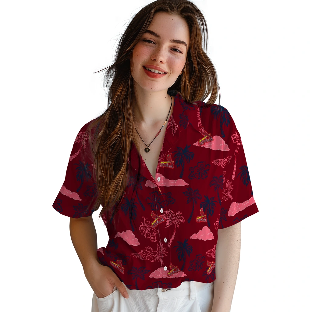 St. Louis Cardinals Hawaiian Shirt - Palm And Clouds st louis cardinals palm and clouds red hawaiian shirts latest model