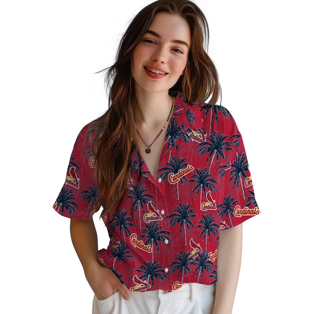 St. Louis Cardinals Hawaiian Shirt - Palm Tree Motif st louis cardinals palm grove red hawaiian shirts latest model
