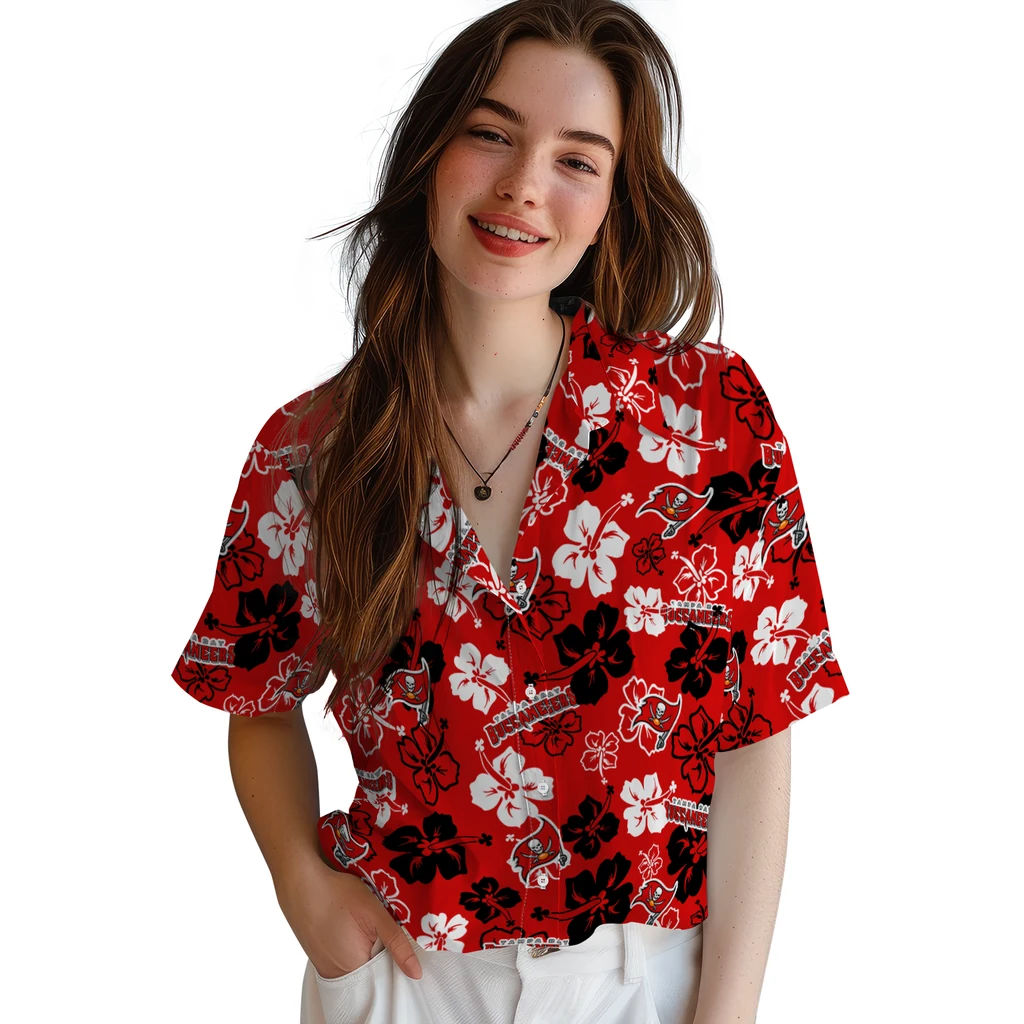 Tampa Bay Buccaneers Hawaiian Shirt - Hibiscus Flower Design tampa bay buccaneers hibiscus bloom red hawaiian shirts latest model