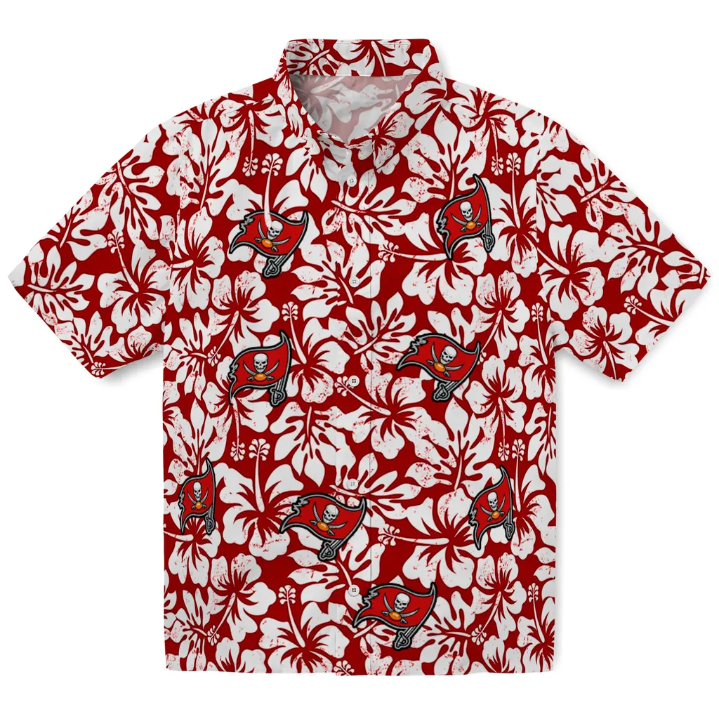 Tampa Bay Buccaneers Hawaiian Shirt - Hibiscus Motif tampa bay buccaneers hibiscus motif red white hawaiian shirts best selling