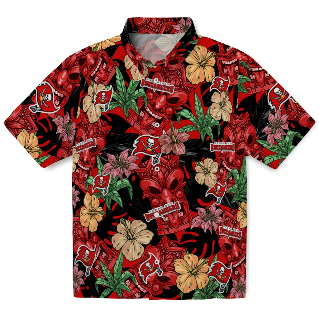 Tampa Bay Buccaneers Hawaiian Shirt - Hibiscus Tiki Jungle tampa bay buccaneers tiki jungle red hawaiian shirts best selling