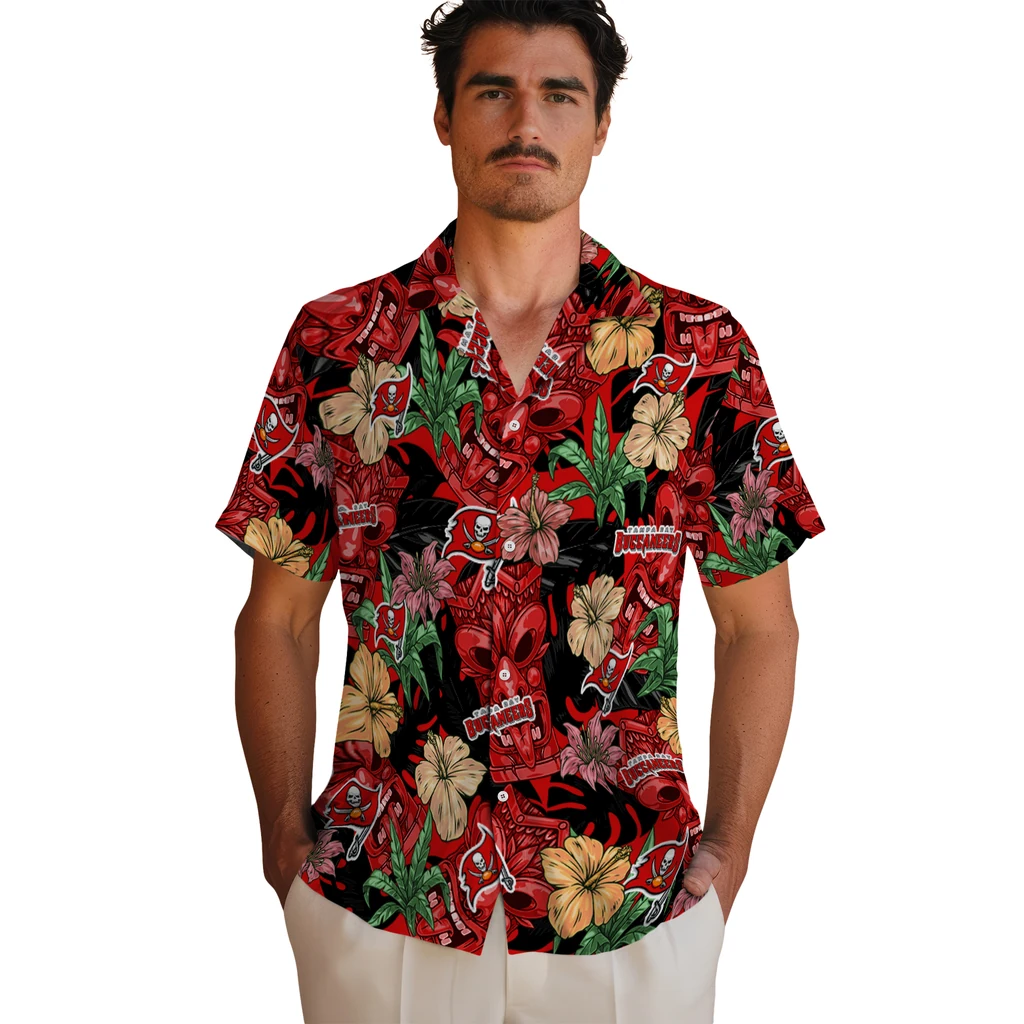 Tampa Bay Buccaneers Hawaiian Shirt - Hibiscus Tiki Jungle tampa bay buccaneers tiki jungle red hawaiian shirts fashion forward