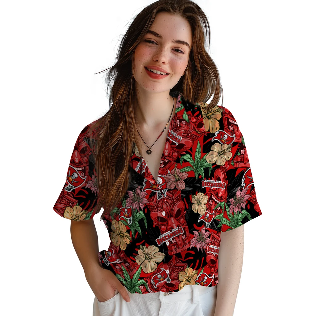 Tampa Bay Buccaneers Hawaiian Shirt - Hibiscus Tiki Jungle tampa bay buccaneers tiki jungle red hawaiian shirts latest model