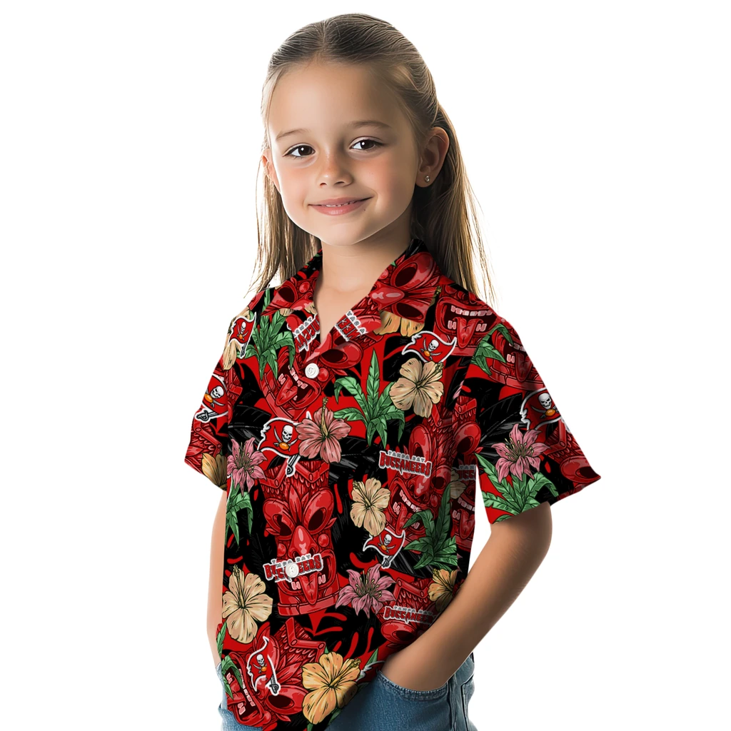 Tampa Bay Buccaneers Hawaiian Shirt - Hibiscus Tiki Jungle tampa bay buccaneers tiki jungle red hawaiian shirts premium grade