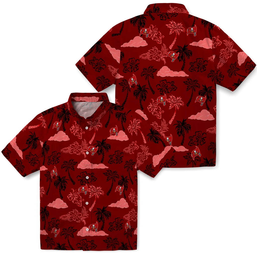 Tampa Bay Buccaneers Hawaiian Shirt - Palm And Clouds tampa bay buccaneers palm and clouds red hawaiian shirts high quality