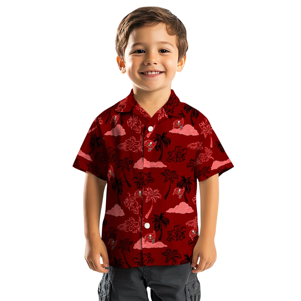 Tampa Bay Buccaneers Hawaiian Shirt - Palm And Clouds tampa bay buccaneers palm and clouds red hawaiian shirts top rated