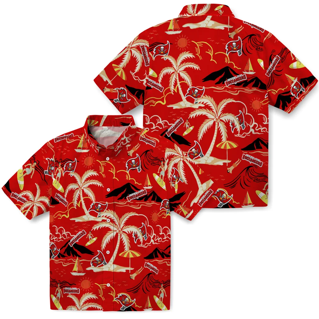 Tampa Bay Buccaneers Hawaiian Shirt - Palm Tree Island tampa bay buccaneers palm tree island red hawaiian shirts high quality