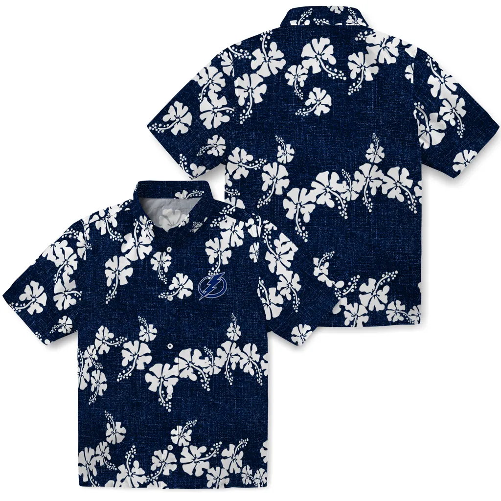 Tampa Bay Lightning Hawaiian Shirt - 50th State Flower tampa bay lightning hibiscus petals blue hawaiian shirts high quality