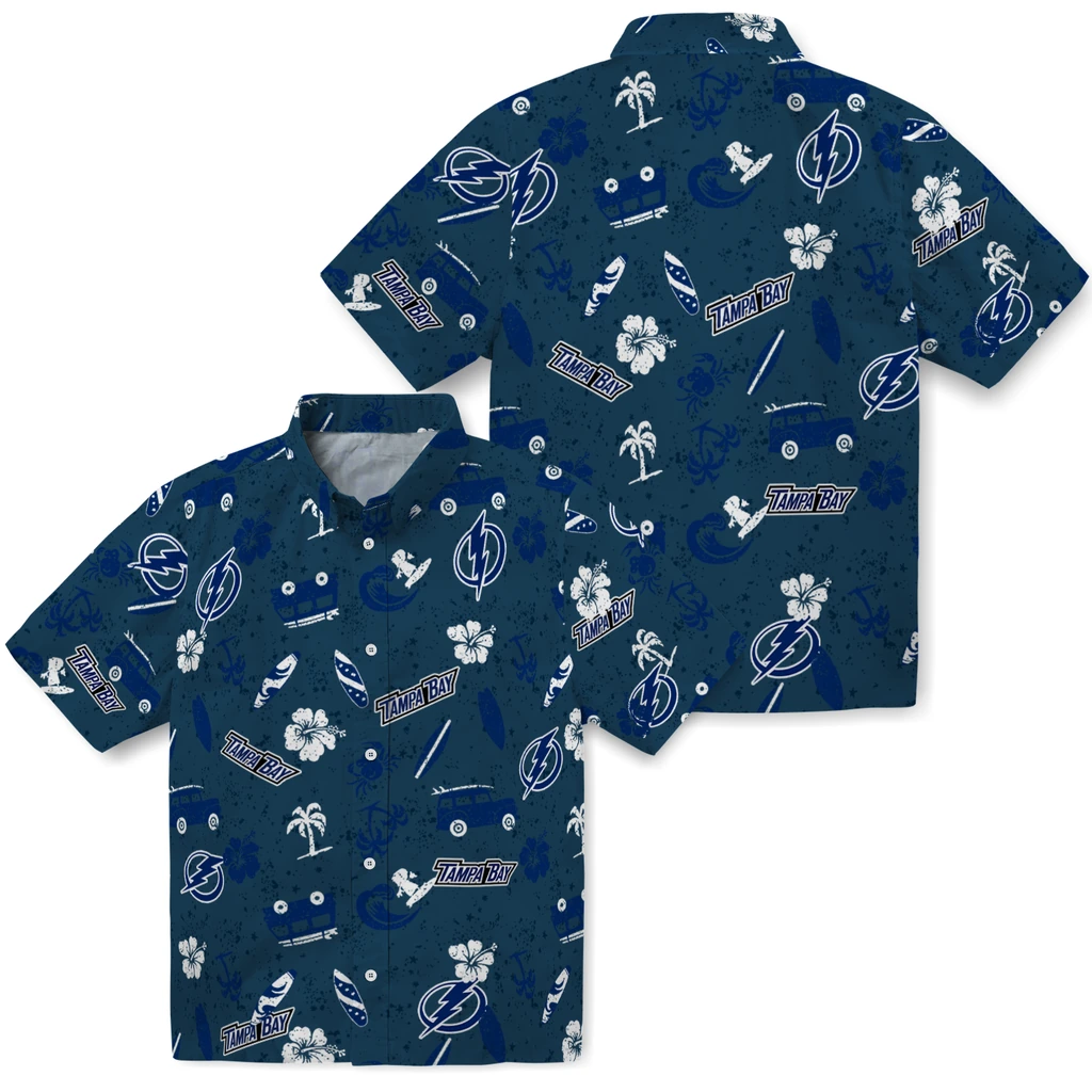 Tampa Bay Lightning Hawaiian Shirt - Beach Vibe tampa bay lightning beach vibe navy hawaiian shirts high quality