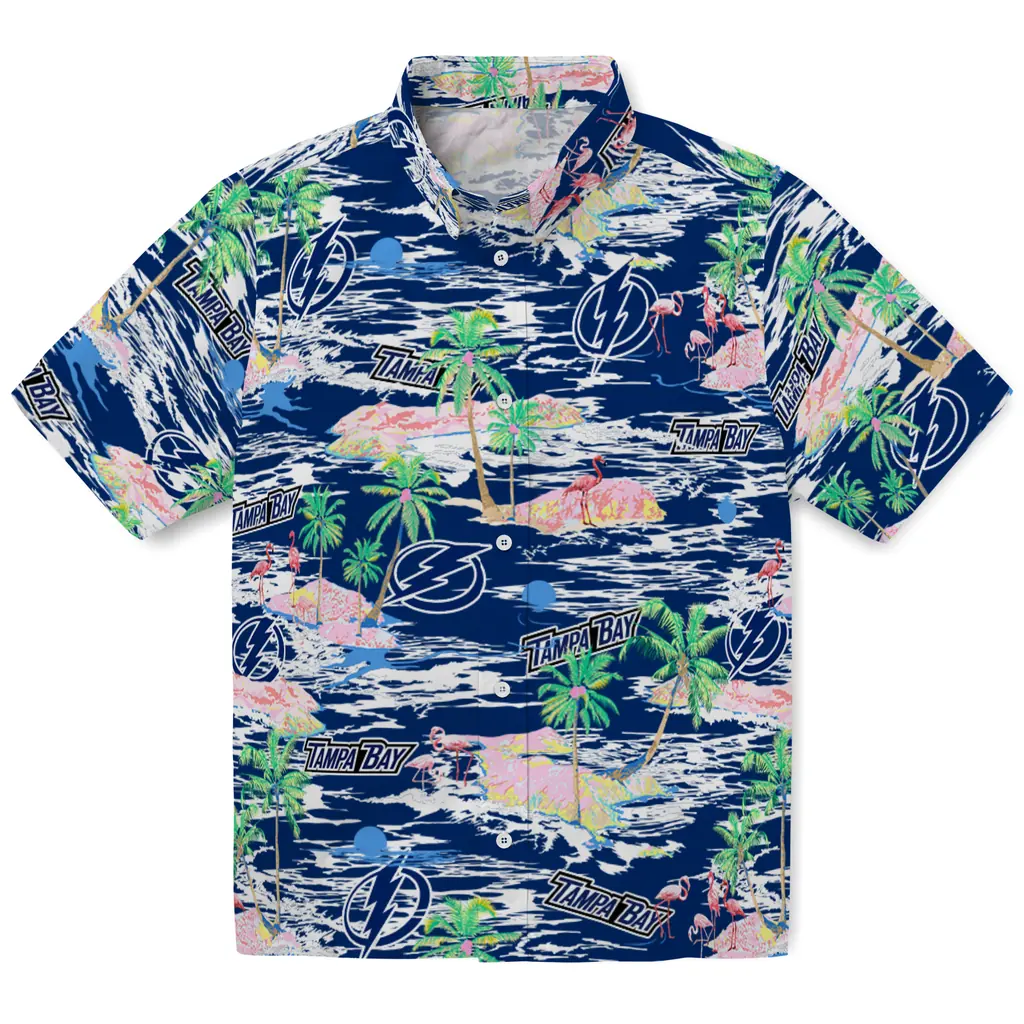 Tampa Bay Lightning Hawaiian Shirt - Hawaii Island tampa bay lightning flamingo retreat blue hawaiian shirts best selling