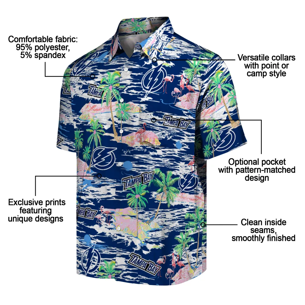 Tampa Bay Lightning Hawaiian Shirt - Hawaii Island tampa bay lightning flamingo retreat blue hawaiian shirts new arrival