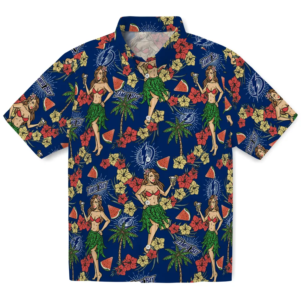 Tampa Bay Lightning Hawaiian Shirt - Hawaiian Girls Design tampa bay lightning hawaiian girls design blue hawaiian shirts best selling