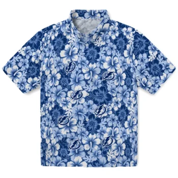 tampa bay lightning hibiscus blooms blue hawaiian shirts best selling