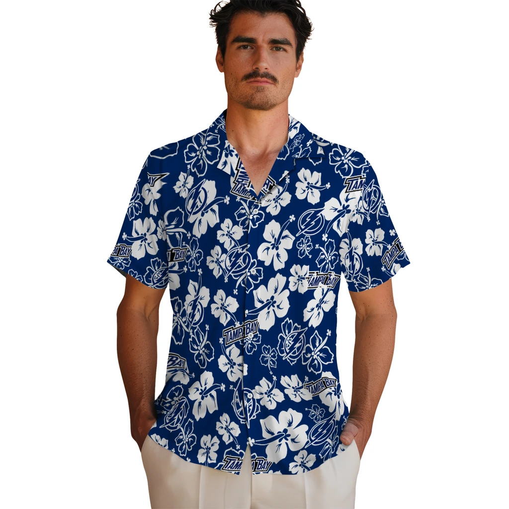Tampa Bay Lightning Hawaiian Shirt - Hibiscus Flower Design tampa bay lightning hibiscus bloom blue hawaiian shirts fashion forward
