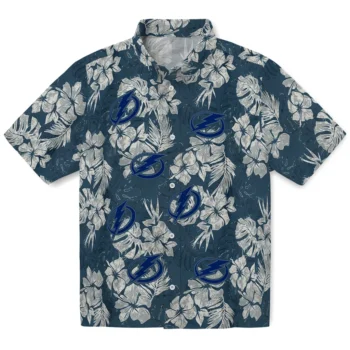 tampa bay lightning hibiscus flowers navy blue hawaiian shirts best selling
