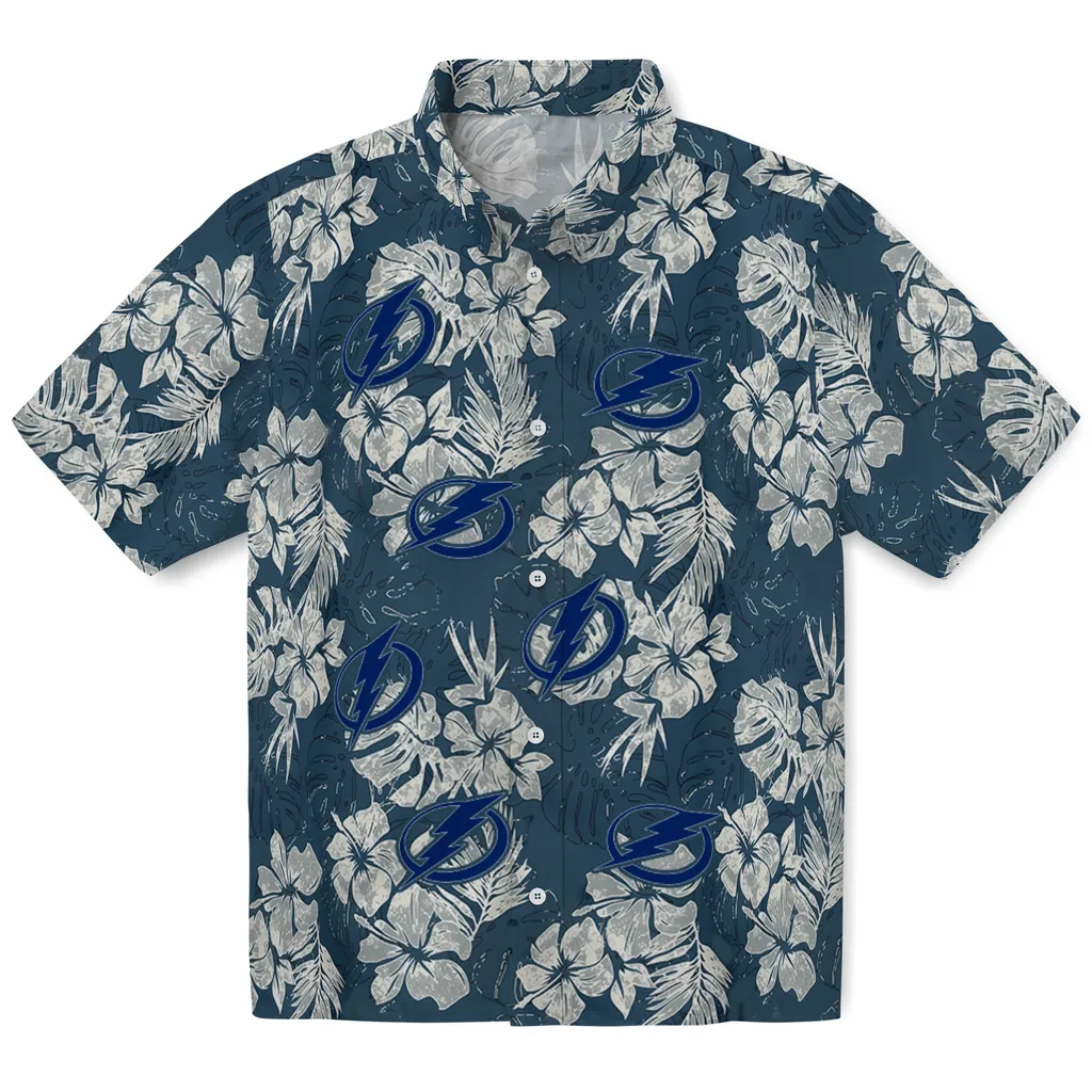 Tampa Bay Lightning Hawaiian Shirt - Hibiscus Flowers tampa bay lightning hibiscus flowers navy blue hawaiian shirts best selling