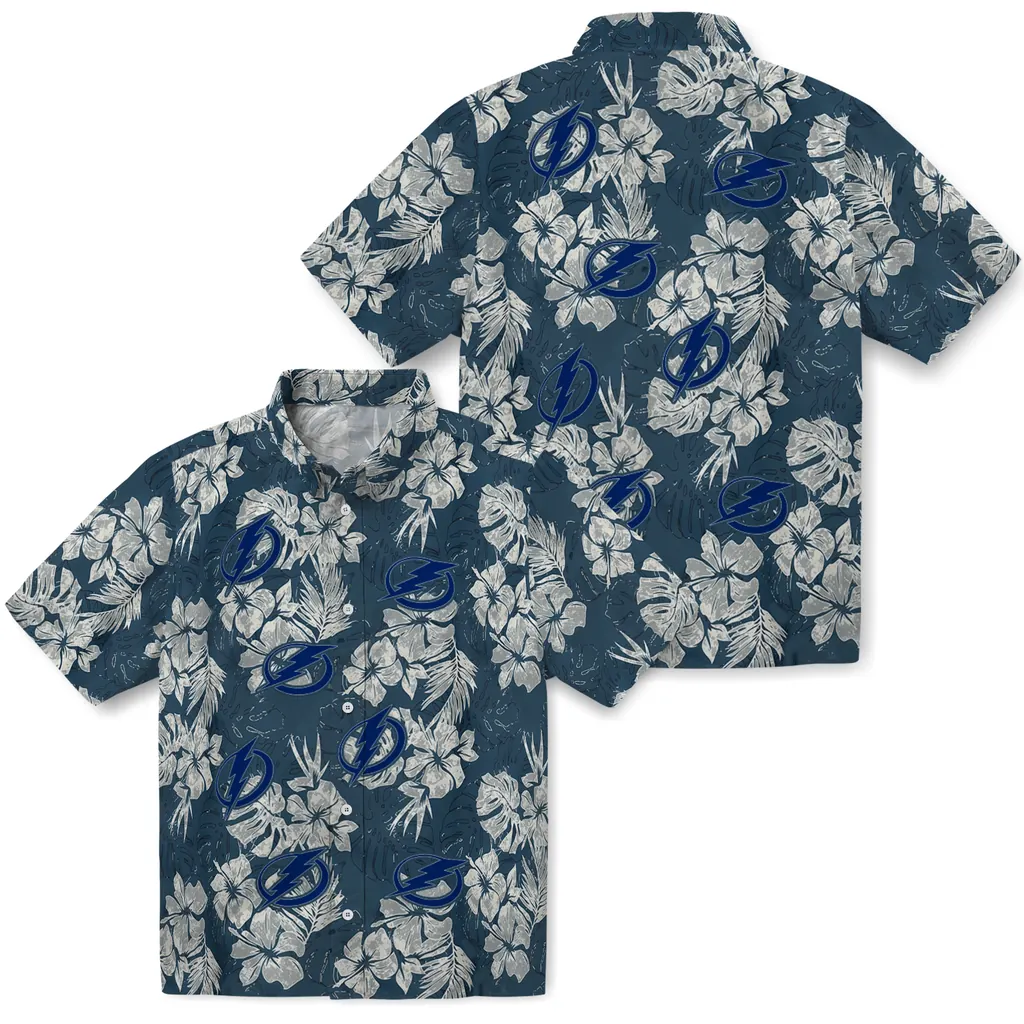 Tampa Bay Lightning Hawaiian Shirt - Hibiscus Flowers tampa bay lightning hibiscus flowers navy blue hawaiian shirts high quality